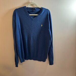 Polo Ralph Lauren Pima Cotton Mens V Neck Sweater Blue Pima Cotton XXL